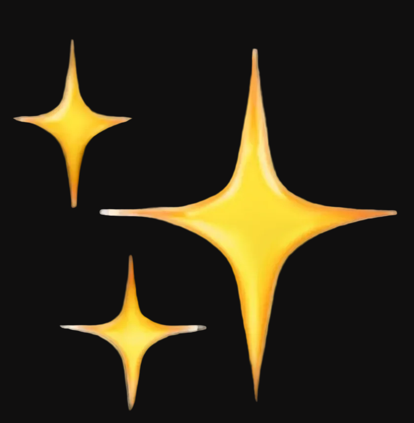 Three yellow star-shaped objects on a transparent background